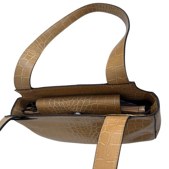 GUESS Tan Croc-Embossed Leather Double-Handle Shoulder Bag - Picture 11 of 12